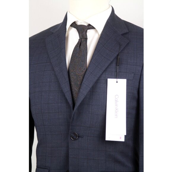 Calvin Klein Men's Blazer Jacket Size‎ 36S Slim-Fit Blue plaid Wool Blend E04541 - Picture 3 of 8